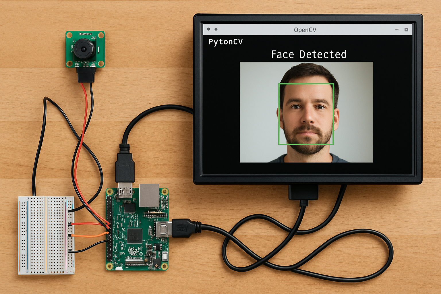 Real-time face recognition demo showing detection bounding boxes and facial landmarks